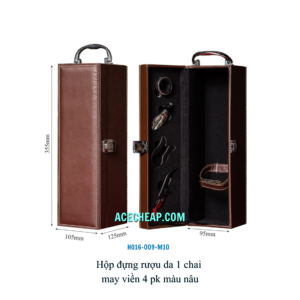 Hộp đựng rượu da 1 chai may viền 4 pk màu nâu HO16-009-M10