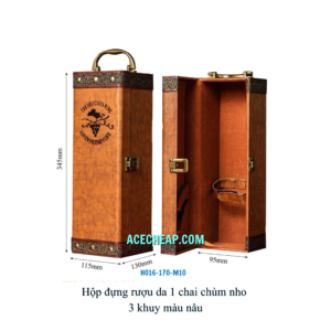 Hộp đựng rượu da 1 chai chùm nho 3 khuy màu nâu HO16-170-M10