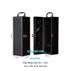 Hộp đựng rượu da 1 chai may viền 4 pk màu đen HO16-009-M01