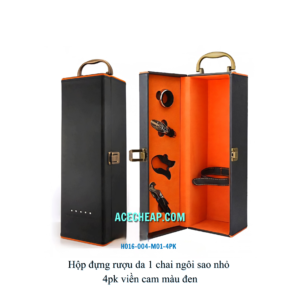 Hộp đựng rượu da 1 chai ngôi sao nhỏ 4pk viền cam màu đen HO16-004-M01-4PK