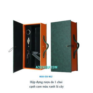 Hộp đựng rượu da 1 chai cạnh cam màu xanh lá cây HO16-036-M12