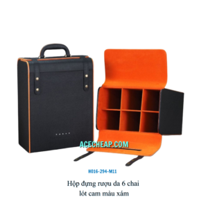 Hộp đựng rượu da 6 chai lót cam màu xám HO16-294-M11