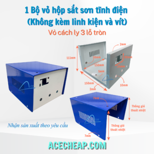 1 Bộ vỏ hộp sắt sơn tĩnh điện (Không kèm linh kiện và vít) Vỏ cách ly 3 lỗ tròn