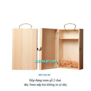 Hộp đựng rượu gỗ 2 chai dày 5mm nắp kín không in có dây HO17-014-I02