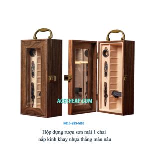 Hộp đựng rượu sơn mài 1 chai nắp kính khay nhựa thẳng màu nâu HO15-289-M10
