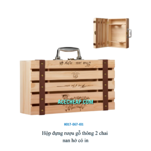 Hộp đựng rượu gỗ thông 2 chai nan hở có in HO17-067-I01