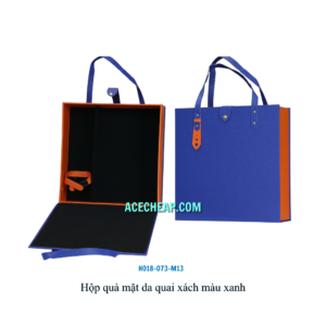 Hộp quà mặt da quai xách màu xanh HO18-073-M13