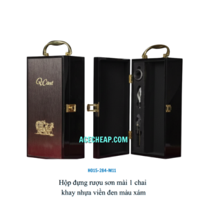 Hộp đựng rượu sơn mài 1 chai khay nhựa viền đen màu xám HO15-284-M11