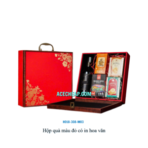 Hộp quà màu đỏ có in hoa văn HO18-308-M03