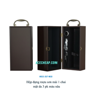 Hộp đựng rượu sơn mài 1 chai mặt da 3 pk màu nâu HO15-267-M10