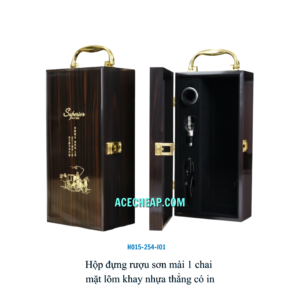 Hộp đựng rượu sơn mài 1 chai mặt lõm khay nhựa thẳng có in HO15-254-I01