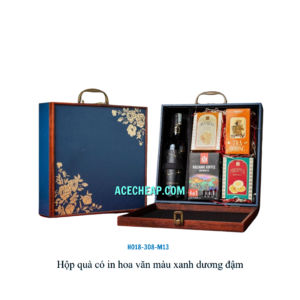 Hộp quà có in hoa văn màu xanh dương đậm HO18-308-M13