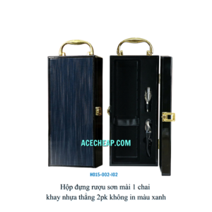 Hộp đựng rượu sơn mài 1 chai khay nhựa thẳng 2pk không in màu xanh HO15-002-I02