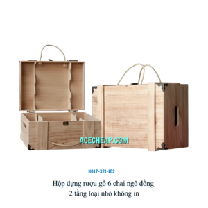 Hộp đựng rượu gỗ 6 chai ngô đồng 2 tầng loại nhỏ không in HO17-321-I02