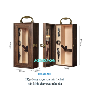 Hộp đựng rượu sơn mài 1 chai nắp kính khay eva màu nâu HO15-286-M10
