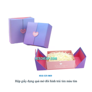 Hộp giấy đựng quà mở đôi hình trái tim màu tím HO18-029-M09