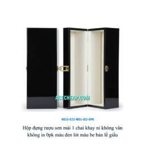 Hộp đựng rượu sơn mài 1 chai khay nỉ không vân không in 0pk màu đen lót màu be bản lề giấu HO15-023-M01-I02-0PK