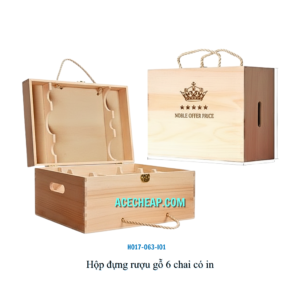 Hộp đựng rượu gỗ 6 chai có in HO17-063-I01