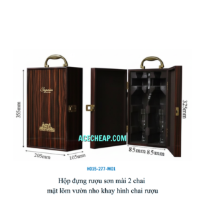 Hộp đựng rượu sơn mài 2 chai mặt lõm vườn nho khay hình chai rượu HO15-277-M01