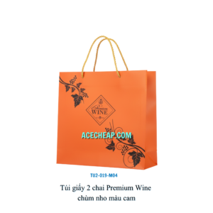 Túi giấy 2 chai Premium Wine chùm nho màu cam TU2-019-M04