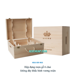 Hộp đựng rượu gỗ 6 chai không dây khắc hình vương miện HO17-063-KD-KH1