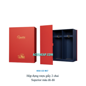 Hộp đựng rượu giấy 2 chai Superior màu đỏ đô HO18-132-M17