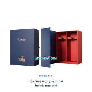 Hộp đựng rượu giấy 2 chai Superio màu xanh HO18-132-M13