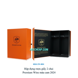 Hộp đựng rượu giấy 2 chai Premium Wine màu cam 2024 HO18-274-M04