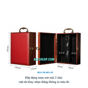 Hộp đựng rượu sơn mài 2 chai mặt da khay nhựa thẳng không in màu đỏ HO15-258-M03-I02