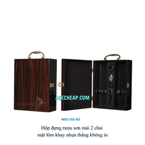 Hộp đựng rượu sơn mài 2 chai mặt lõm khay nhựa thẳng không in HO15-255-I02