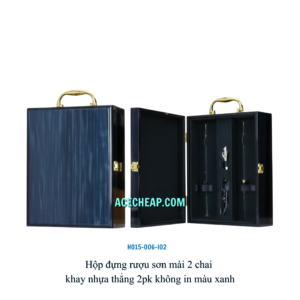 Hộp đựng rượu sơn mài 2 chai khay nhựa thẳng 2pk không in màu xanh HO15-006-I02