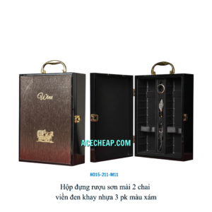Hộp đựng rượu sơn mài 2 chai viền đen khay nhựa 3 pk màu xám HO15-211-M11