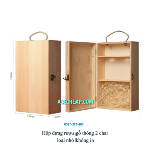 Hộp đựng rượu gỗ thông 2 chai loại nhỏ không in HO17-319-I02