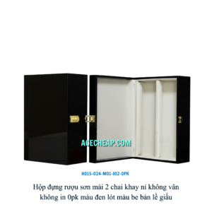 Hộp đựng rượu sơn mài 2 chai khay nỉ không vân không in 0pk màu đen lót màu be bản lề giấu HO15-024-M01-I02-0PK
