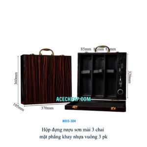 Hộp đựng rượu sơn mài 3 chai mặt phẳng khay nhựa vuông 3 pk HO15-304