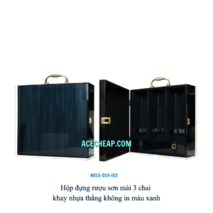 Hộp đựng rượu sơn mài 3 chai khay nhựa thẳng không in màu xanh HO15-019-I02