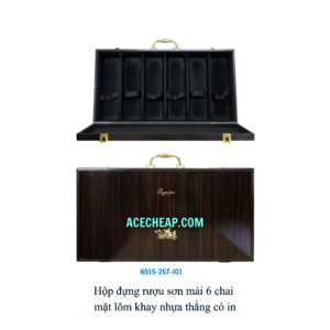 Hộp đựng rượu sơn mài 6 chai mặt lõm khay nhựa thẳng có in HO15-257-I01