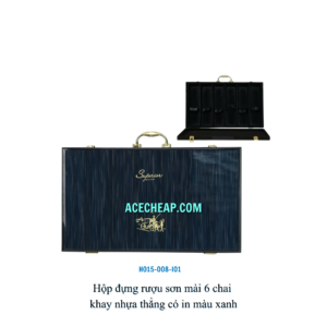 Hộp đựng rượu sơn mài 6 chai khay nhựa thẳng có in màu xanh HO15-008-I01