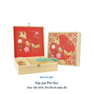 Hộp quà Phú Quý hoa văn tròn 36x36cm màu đỏ HO18-070-M03