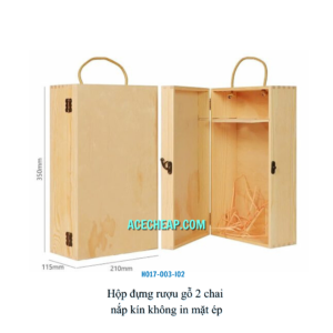 Hộp đựng rượu gỗ 2 chai nắp kín không in mặt ép HO17-003-I02