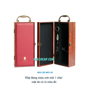 Hộp đựng rượu sơn mài 1 chai mặt da có in màu đỏ HO15-285-M03-I01