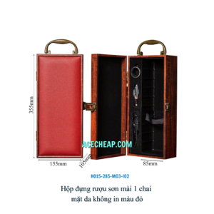 Hộp đựng rượu sơn mài 1 chai mặt da không in màu đỏ HO15-285-M03-I02