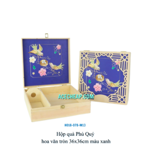 Hộp quà Phú Quý hoa văn tròn 36x36cm màu xanh HO18-078-M13