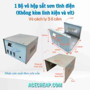 1 Bộ vỏ hộp sắt sơn tĩnh điện (Không kèm linh kiện và vít) Vỏ cách ly 3 ổ cắm