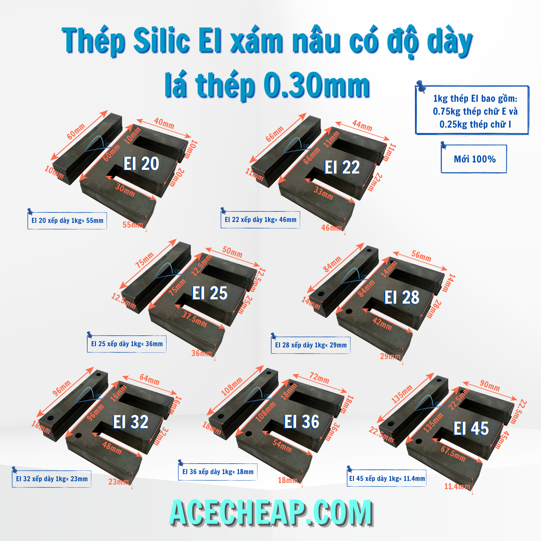 Thép Silic EI xám nâu có độ dày lá thép 0.30mm Thép Silic EI xám nâu có độ dày lá thép 0.30mm