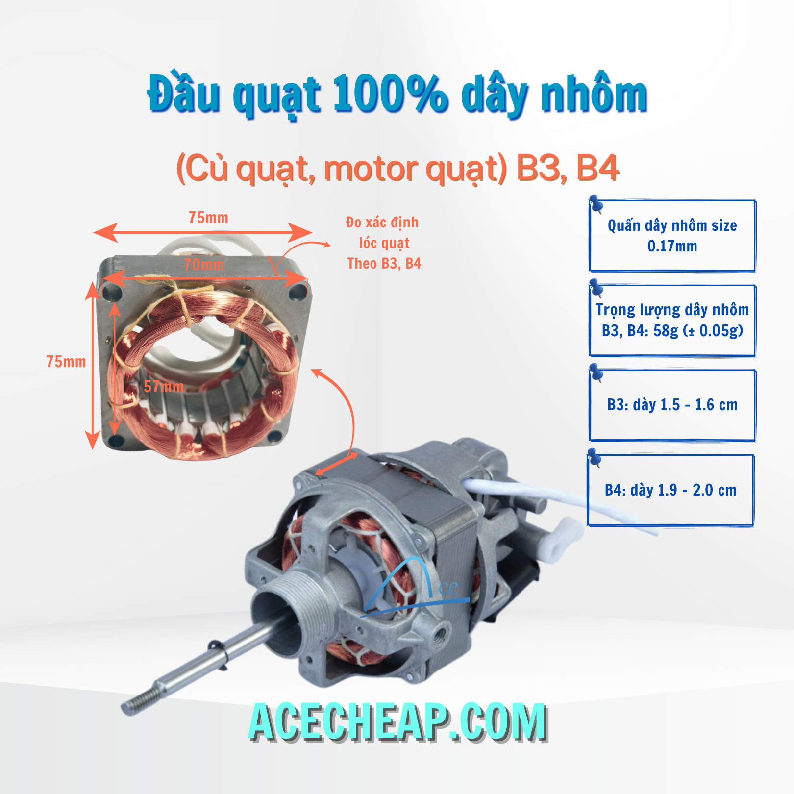 Đầu quạt 100% dây nhôm tặng tụ đề (cheap) Đầu quạt 100% dây nhôm tặng tụ đề (cheap), Đầu quạt nhôm, Motor quạt nhôm