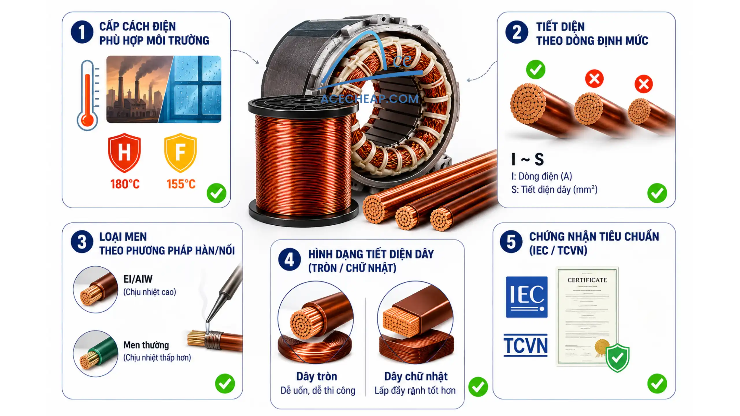 Dây điện từ quấn motor, dây quấn motor, dây đồng quấn motor, các loại dây đồng quấn motor