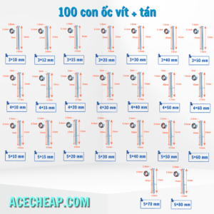 100 con ốc vít+ tán 3*10mm... đến 5*80mm