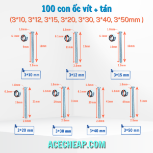 100 con ốc vít+ tán 3*10mm... đến 5*80mm