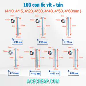 100 con ốc vít+ tán 3*10mm... đến 5*80mm